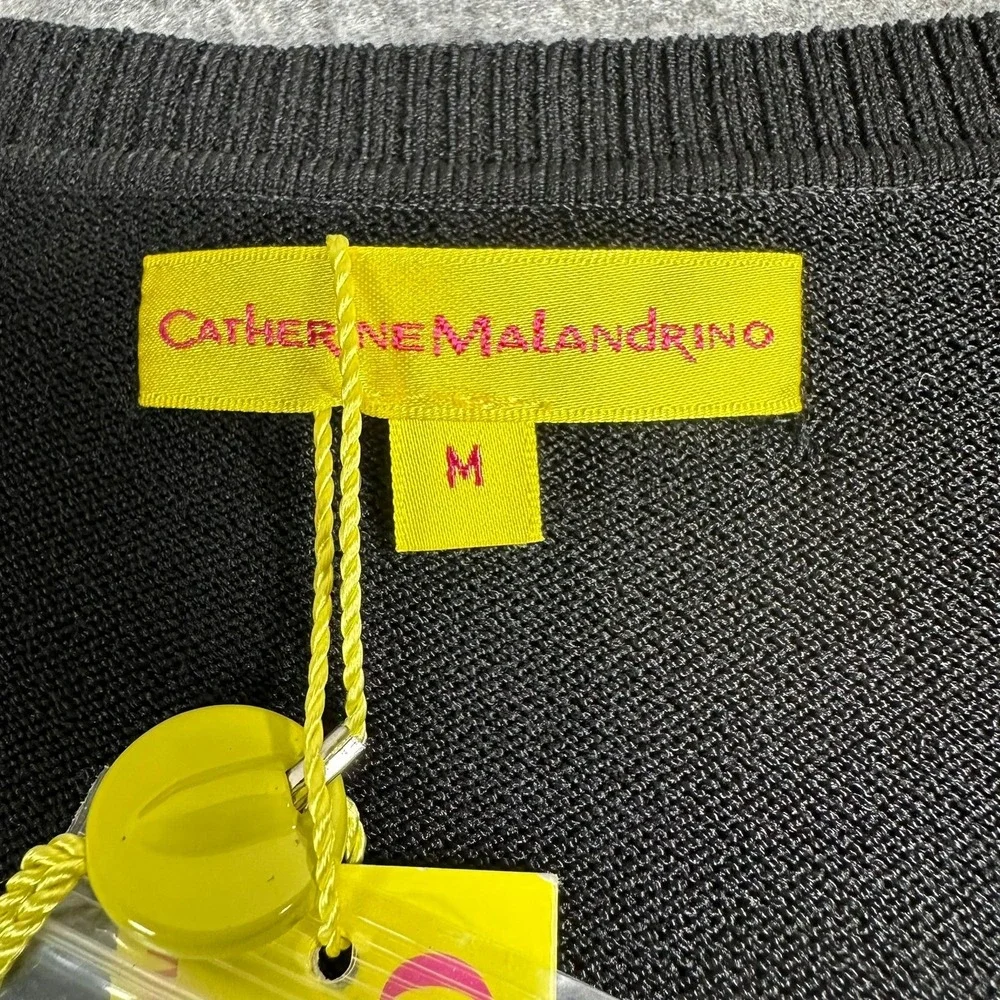 Catherine Malandrino Black V Neck Sleeveless Knit Dress Lace Detail Size‎ M